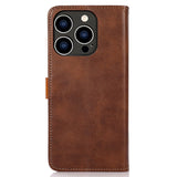 iPhone 14 Pro Khazneh Leather Flip Case with Wallet & Card Holder - Brown