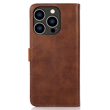 iPhone 14 Pro Khazneh Leather Flip Case with Wallet & Card Holder - Brown