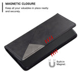 iPhone 14 Plus Leather Flip Case w. Geometric Lines - Black