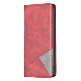 iPhone 14 Plus Leather Flip Case w. Geometric Lines - Red