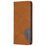 iPhone 14 Plus Leather Flip Case w. Geometric Lines - Light Brown