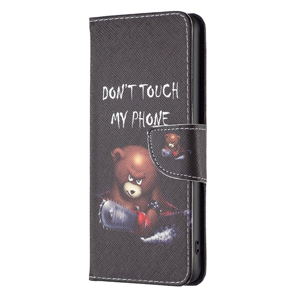 iPhone 14 Plus Leather Wallet Case & Print - "Don't Touch My Phone Bear"