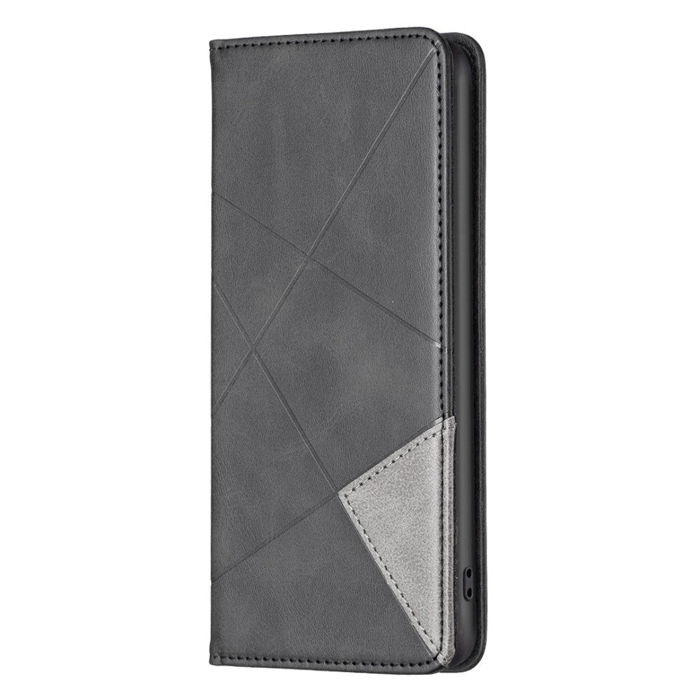 iPhone 14 Pro Leather Flip Case w. Geometric Lines - Black