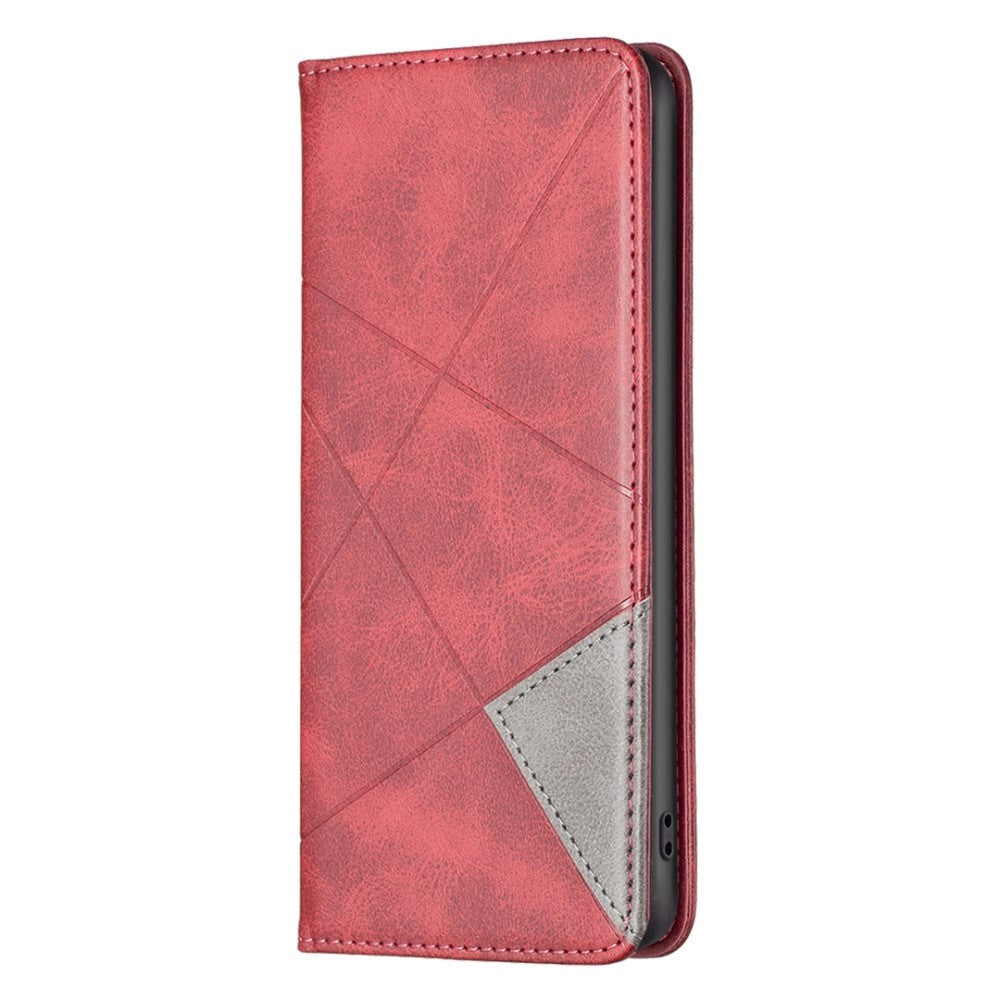 iPhone 14 Pro Leather Flip Case w. Geometric Lines - Red