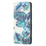 iPhone 14 Pro Leather Wallet Case & Stand Mode - Blue Leaves