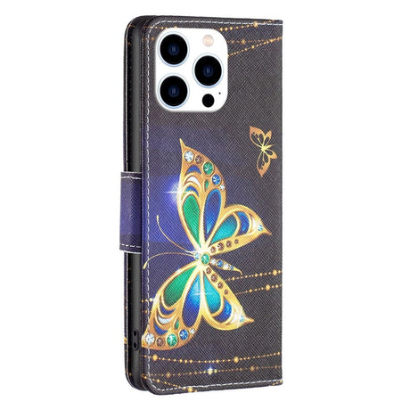 iPhone 14 Pro Leather Wallet Case - Golden Buttefly