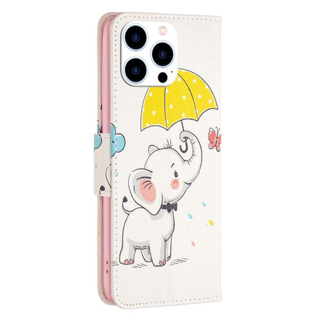 iPhone 14 Pro Leather Wallet Case - Umbrella & Elephant