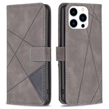 iPhone 14 Pro Leather Flip Case w. Geometric Pattern - Gray