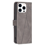 iPhone 14 Pro Leather Flip Case w. Geometric Pattern - Gray