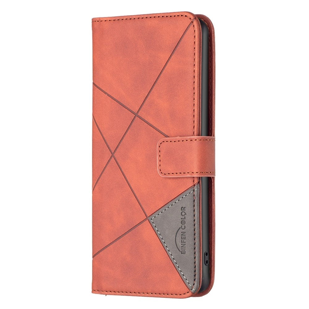 iPhone 14 Pro Leather Flip Case w. Geometric Pattern - Brown