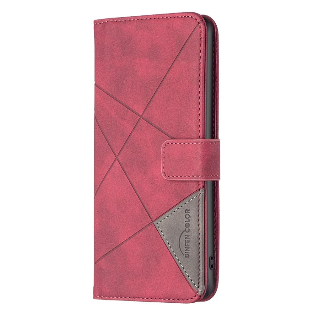 iPhone 14 Pro Leather Flip Case w. Geometric Pattern - Red