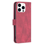 iPhone 14 Pro Leather Flip Case w. Geometric Pattern - Red