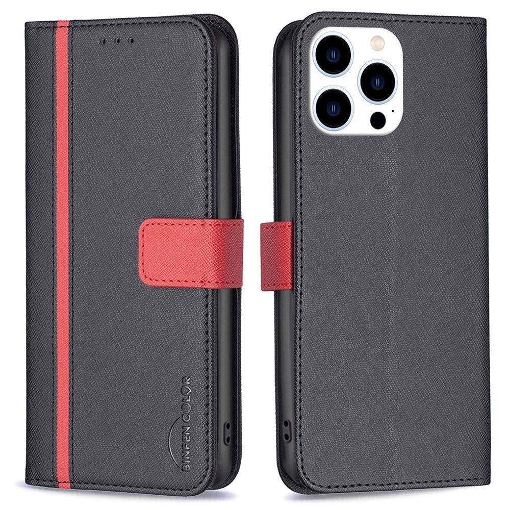 iPhone 14 Pro Matte Leather Wallet Case & Magnetic Lock - Black