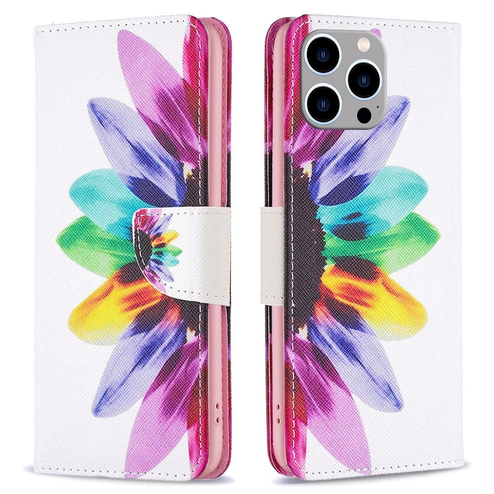 iPhone 14 Pro Max Leather Wallet Case & Print - Coloured Flower