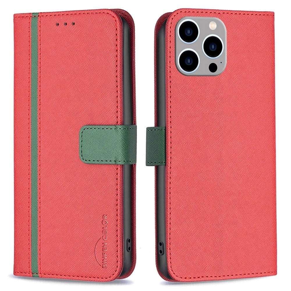 iPhone 14 Pro Max BINFIN Matte Leather Wallet Case & Magnetic Lock - Red