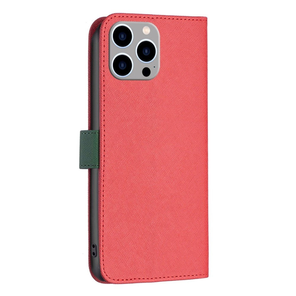 iPhone 14 Pro Max BINFIN Matte Leather Wallet Case & Magnetic Lock - Red