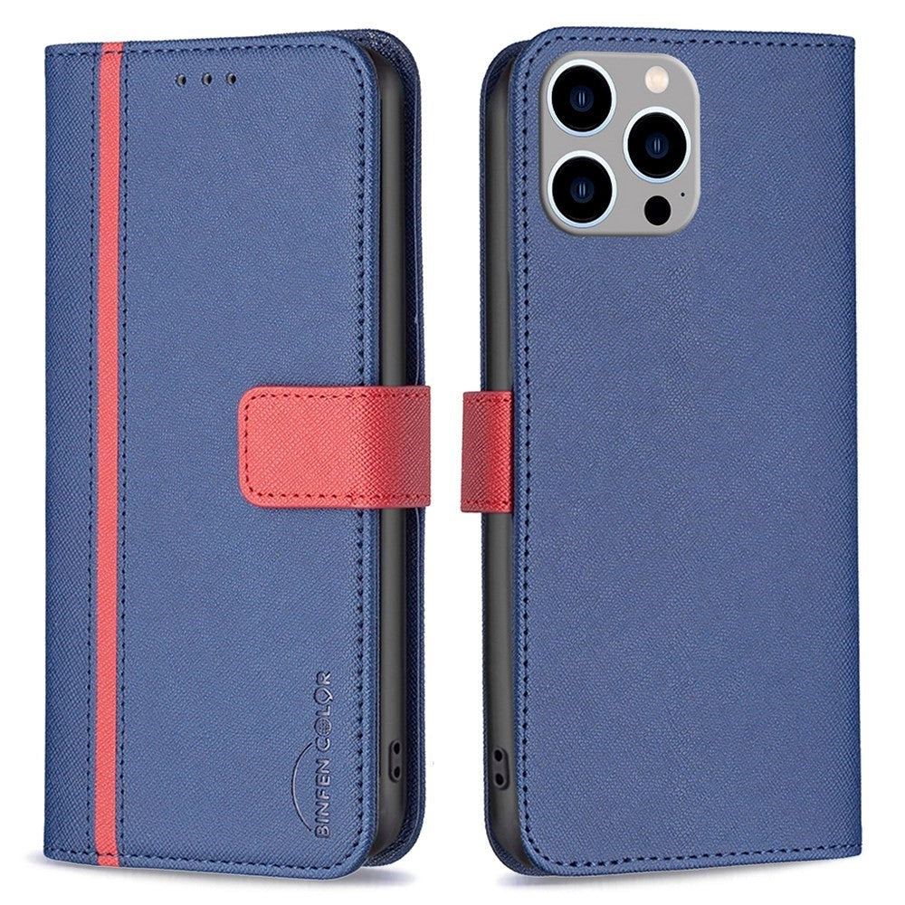 iPhone 14 Pro Max BINFIN Matte Leather Wallet Case & Magnetic Lock - Blue