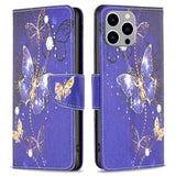 iPhone 14 Pro Max Leather Wallet Case - Purple Butterflies