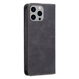 iPhone 14 Pro Max Soft Leather Wallet Case - Horizontal Lines - Black