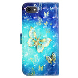 iPhone SE (2022 / 2020) / 8 / 7 Artificial Leather Flip Case with Strap & Purse - Gold Butterfly