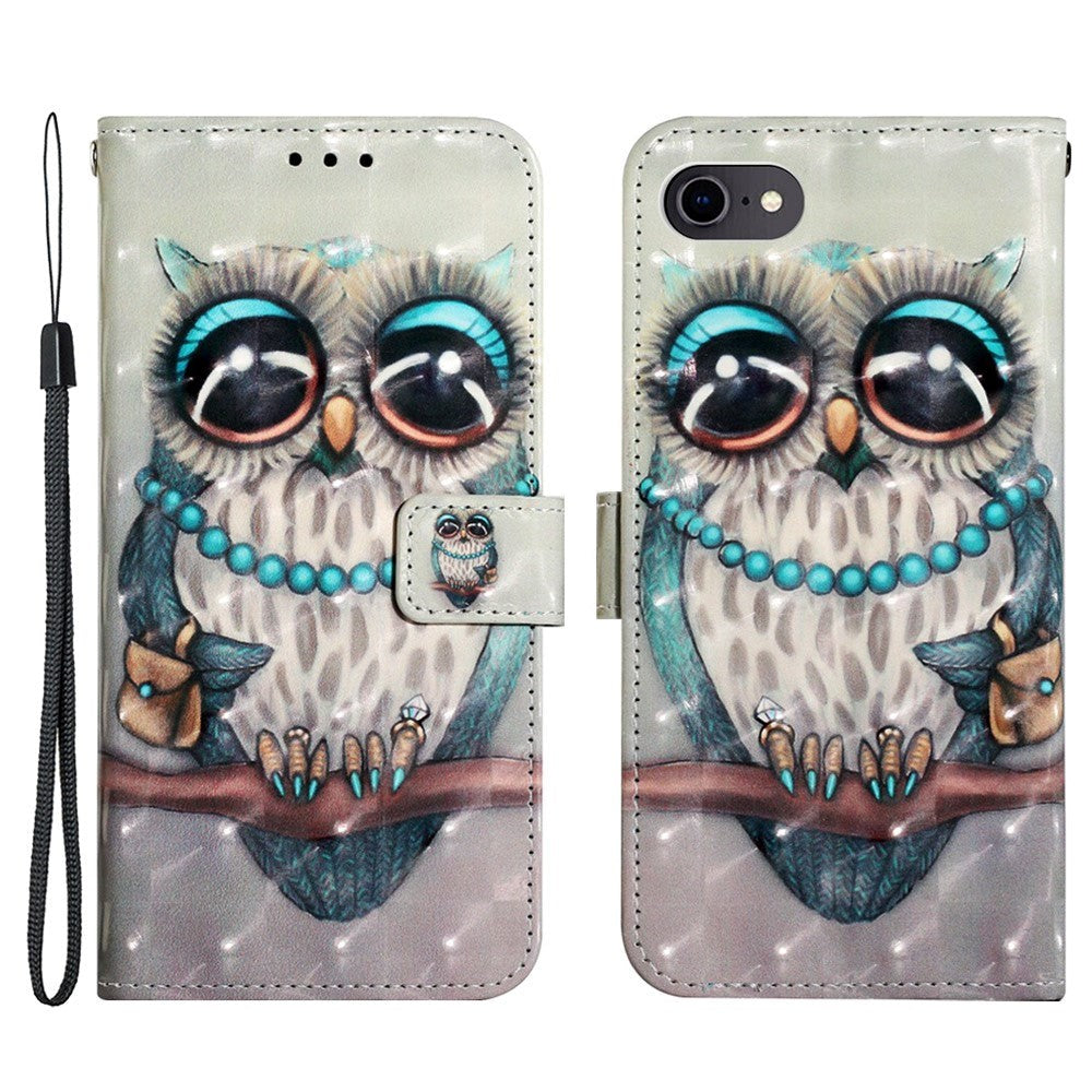 iPhone SE (2022 / 2020) / 8 / 7 Artificial Leather Flip Case with Strap & Purse - Owl