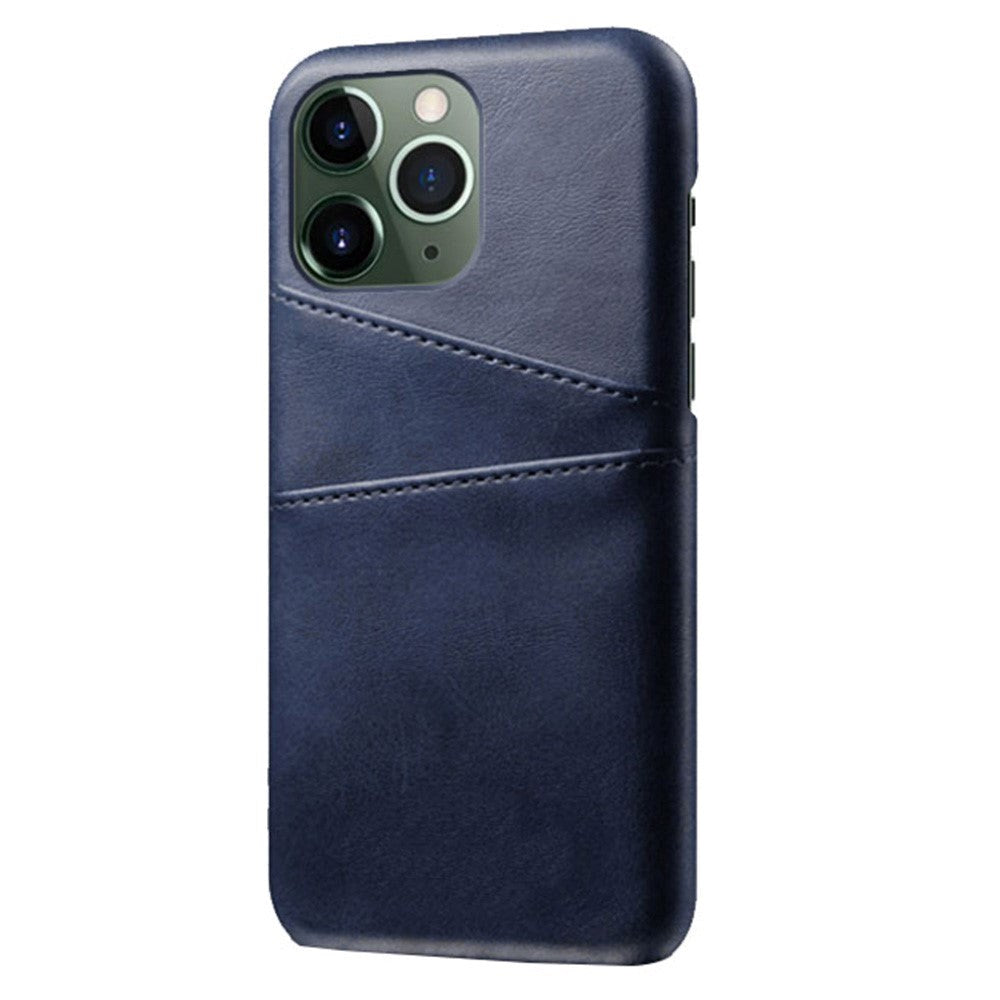 iPhone 14 Pro Max Leather Coated Plastic Case with Card Holder - Blue