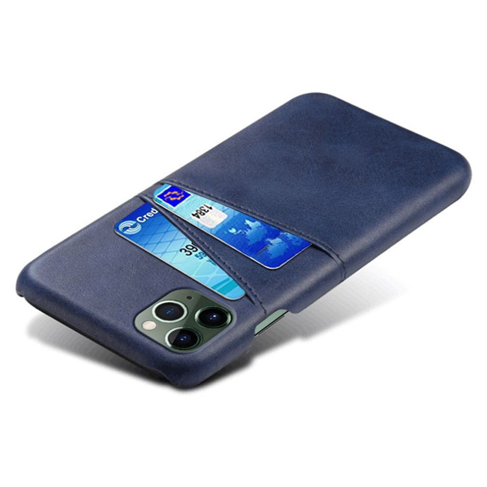 iPhone 14 Pro Max Leather Coated Plastic Case with Card Holder - Blue