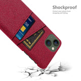 iPhone 14 Fabric Covered Plastic Back Case with Card Holder - Red