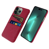 iPhone 14 Pro Fabric Covered Plastic Back Case with Card Holder - Red