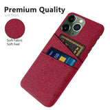 iPhone 14 Pro Fabric Covered Plastic Back Case with Card Holder - Red