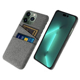 iPhone 14 Pro Fabric Covered Plastic Back Case with Card Holder - Grey