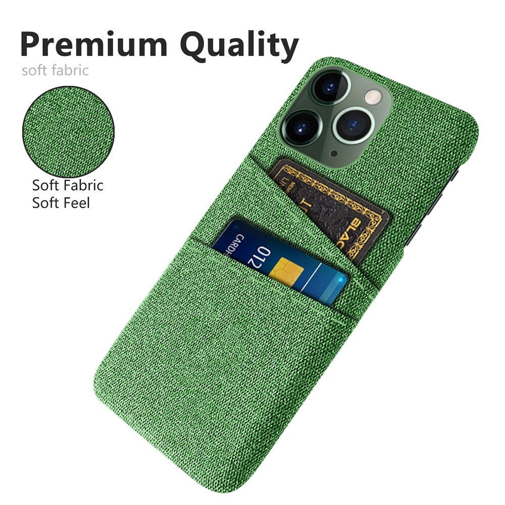 iPhone 14 Pro Fabric Covered Plastic Back Case with Card Holder - Green