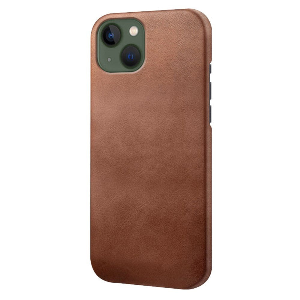 iPhone 14 Leather Coated Plastic Case - Dark Brown