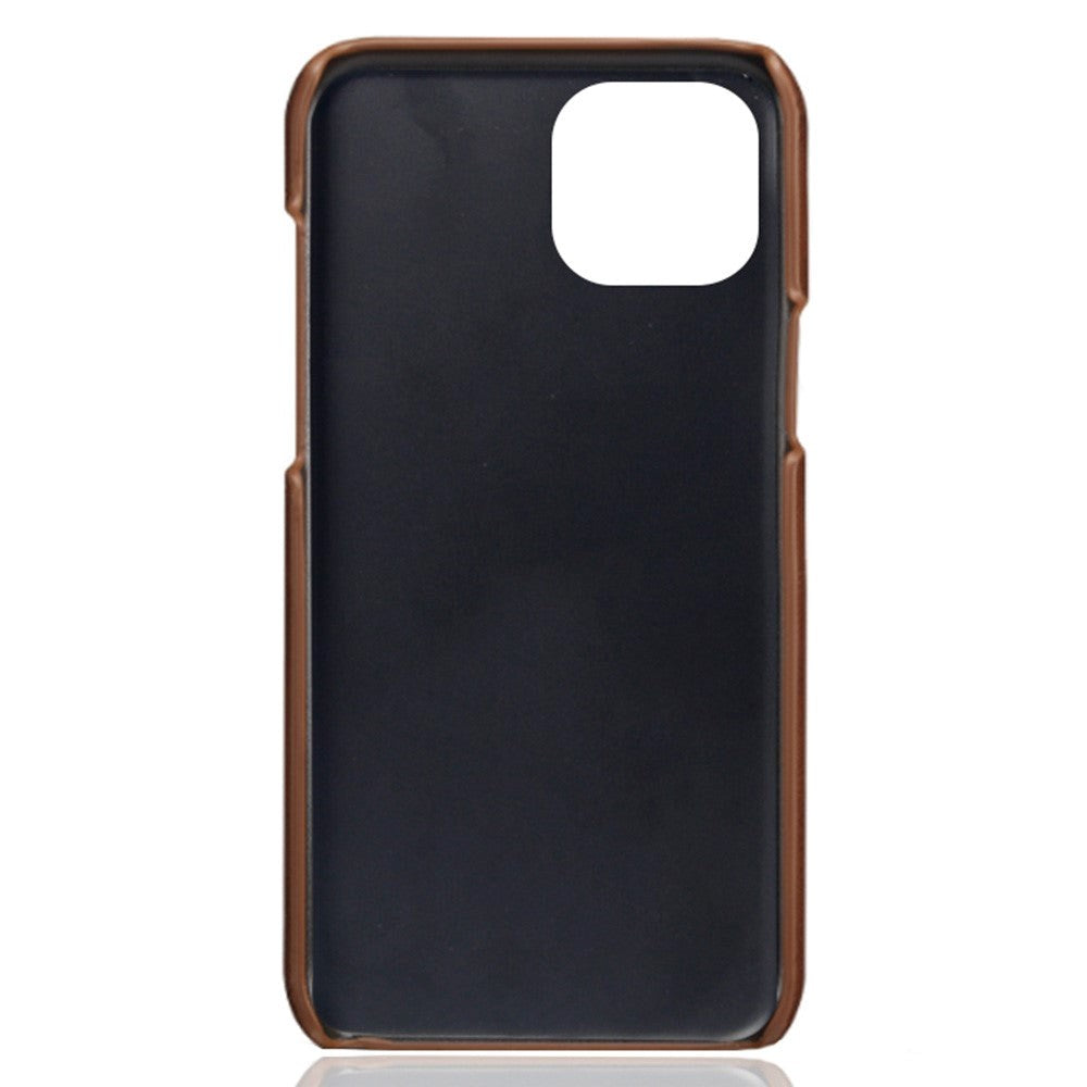 iPhone 14 Leather Coated Plastic Case - Dark Brown