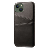 iPhone 14 Leather Coated Plastic Case with Card Holder - Black