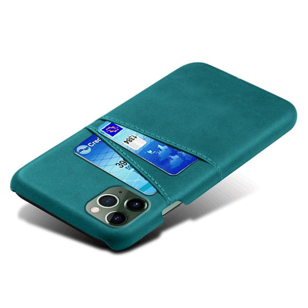 iPhone 14 Leather Coated Plastic Case with Card Holder - Cyan