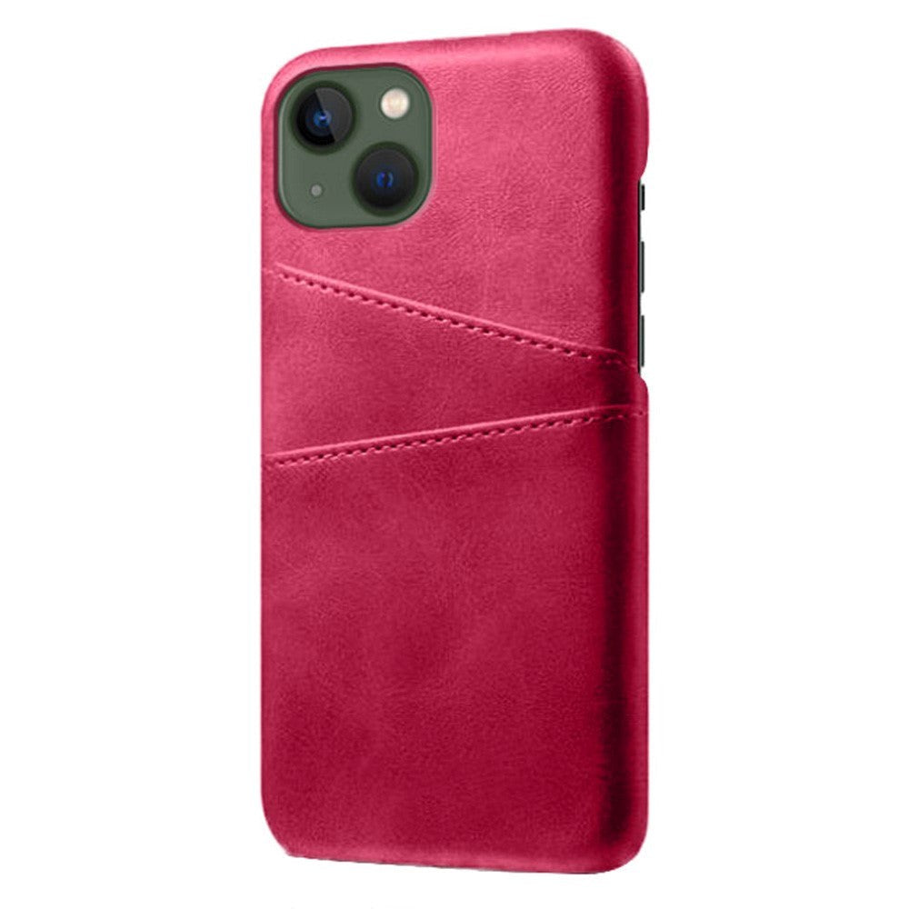 iPhone 14 Plus Leather Coated Plastic Case with Card Holder - Pink