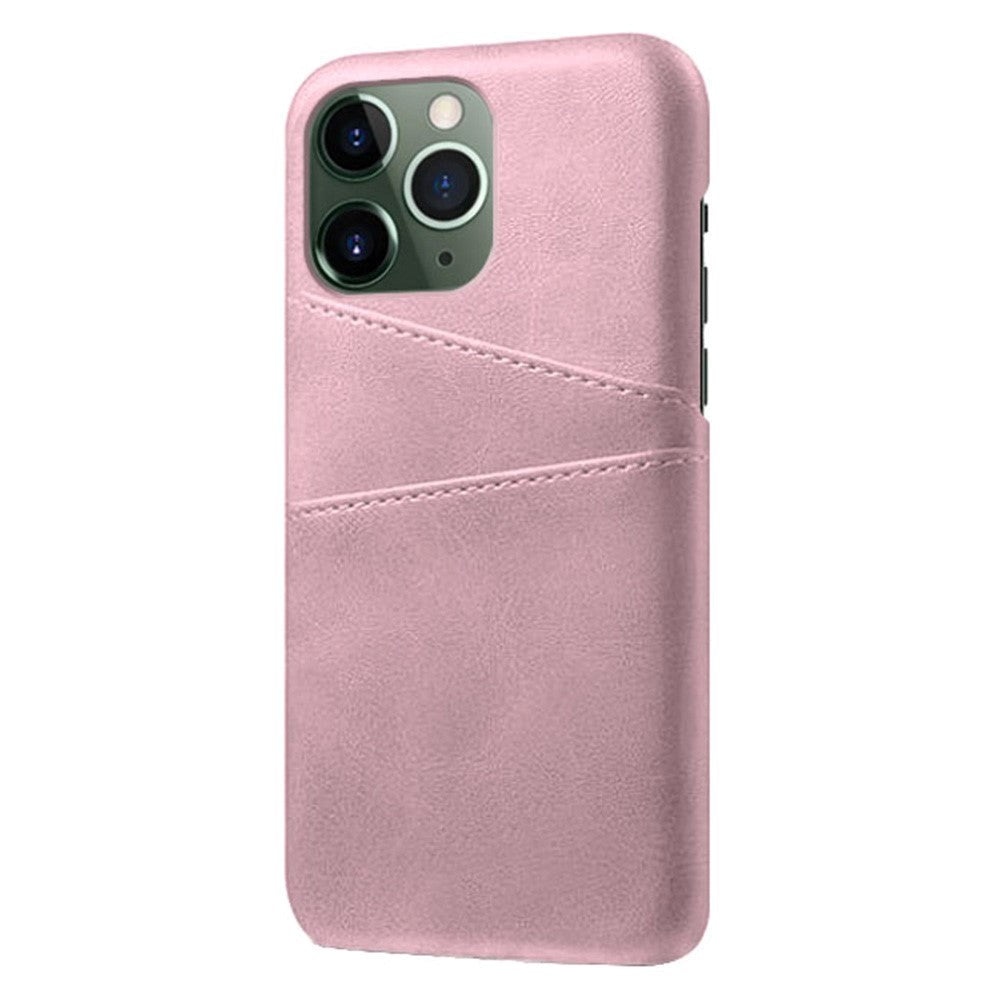 iPhone 14 Pro Leather Coated Plastic Case with Card Holder - Rose Gold