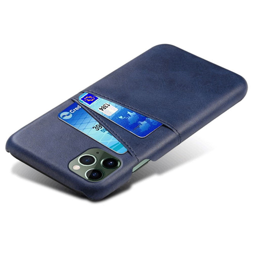 iPhone 14 Pro Leather Coated Plastic Case with Card Holder - Blue