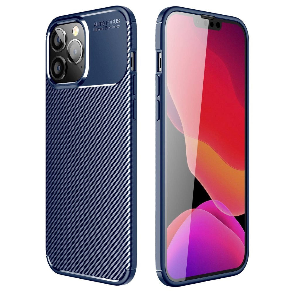 iPhone 14 Pro Carbon Fiber Flexible Plastic Case - Blue