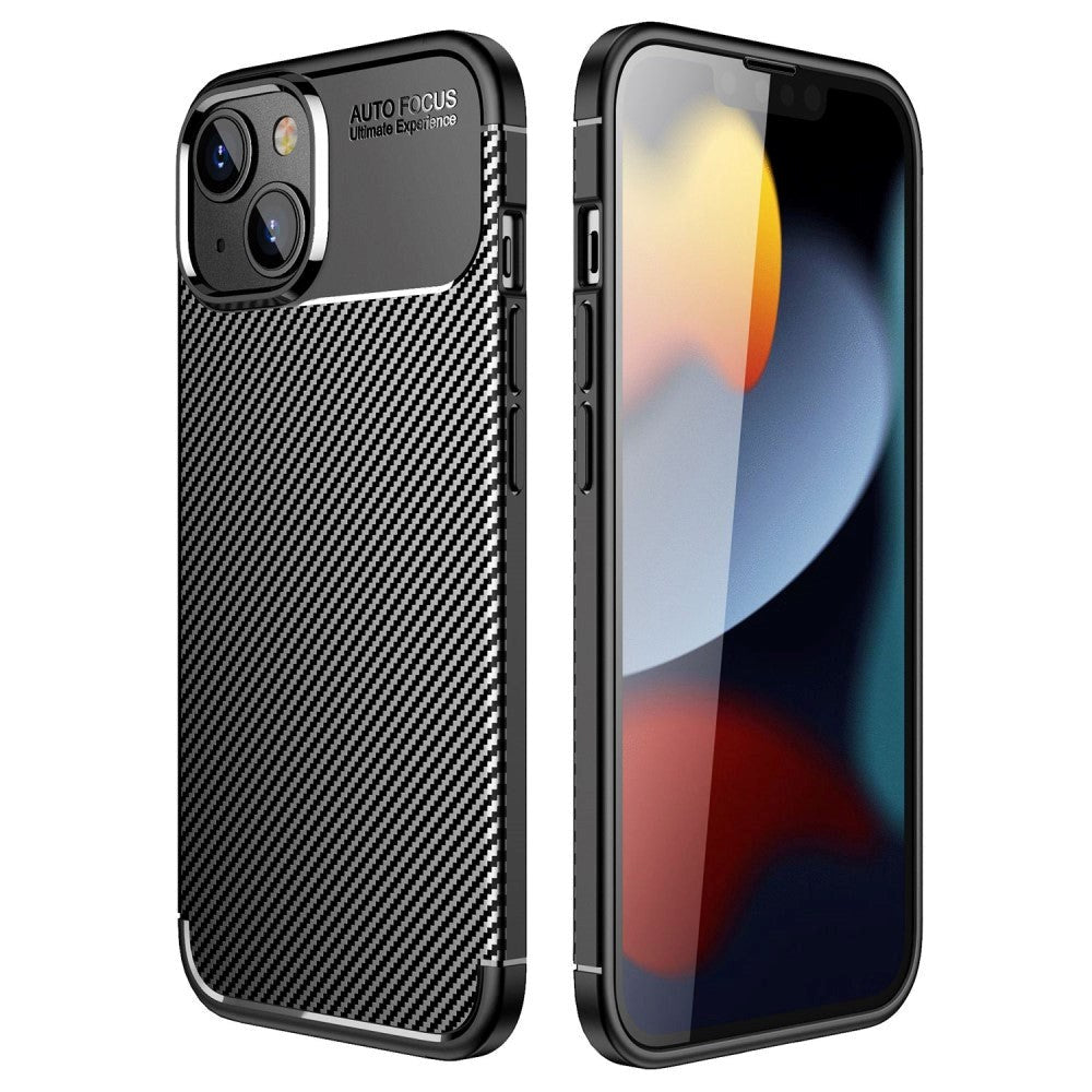 iPhone 14 Plus Carbon Fiber Flexible Plastic Case - Black