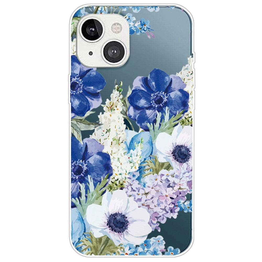 iPhone 14 Plus Flexible Back Case in TPU Plastic -  Transparent with flowers