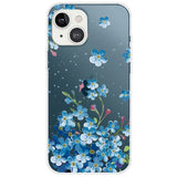 iPhone 14 Flexible TPU Plastic Case - Transparent w. Blue Flowers