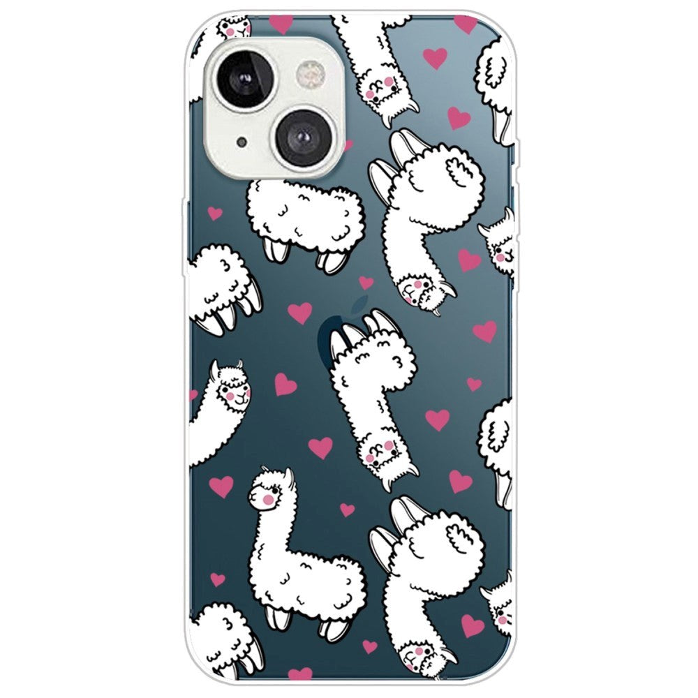 iPhone 14 Flexible Plastic Case - Llama with Hearts