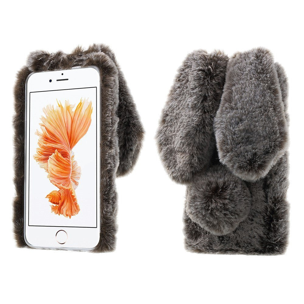 iPhone 8 Plus / 7 Plus Rabbit Fur Case Grey Brown