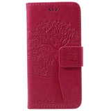 iPhone SE (2022/2020)/8/7 Leather Wallet Case - Owls in Tree - Pink