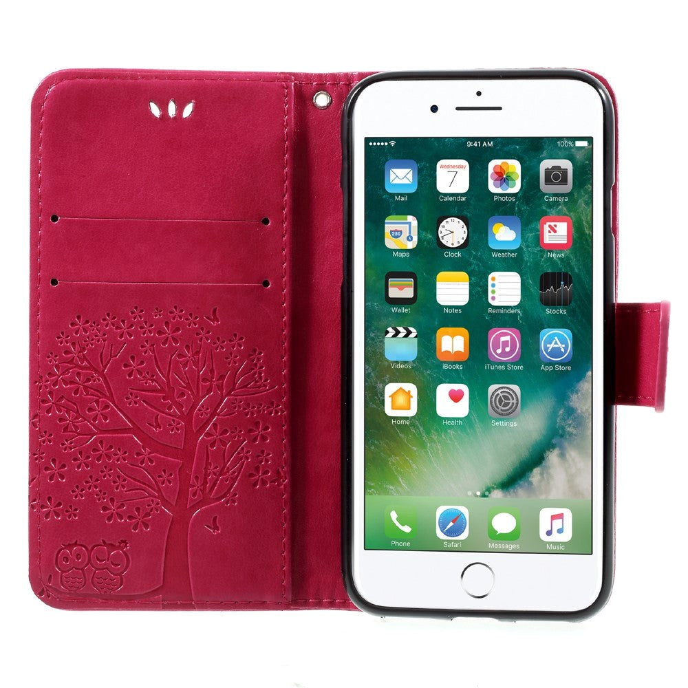 iPhone SE (2022/2020)/8/7 Leather Wallet Case - Owls in Tree - Pink