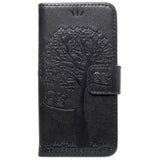 iPhone SE (2022/2020)/8/7 Leather Wallet Case - Owls in Tree - Black