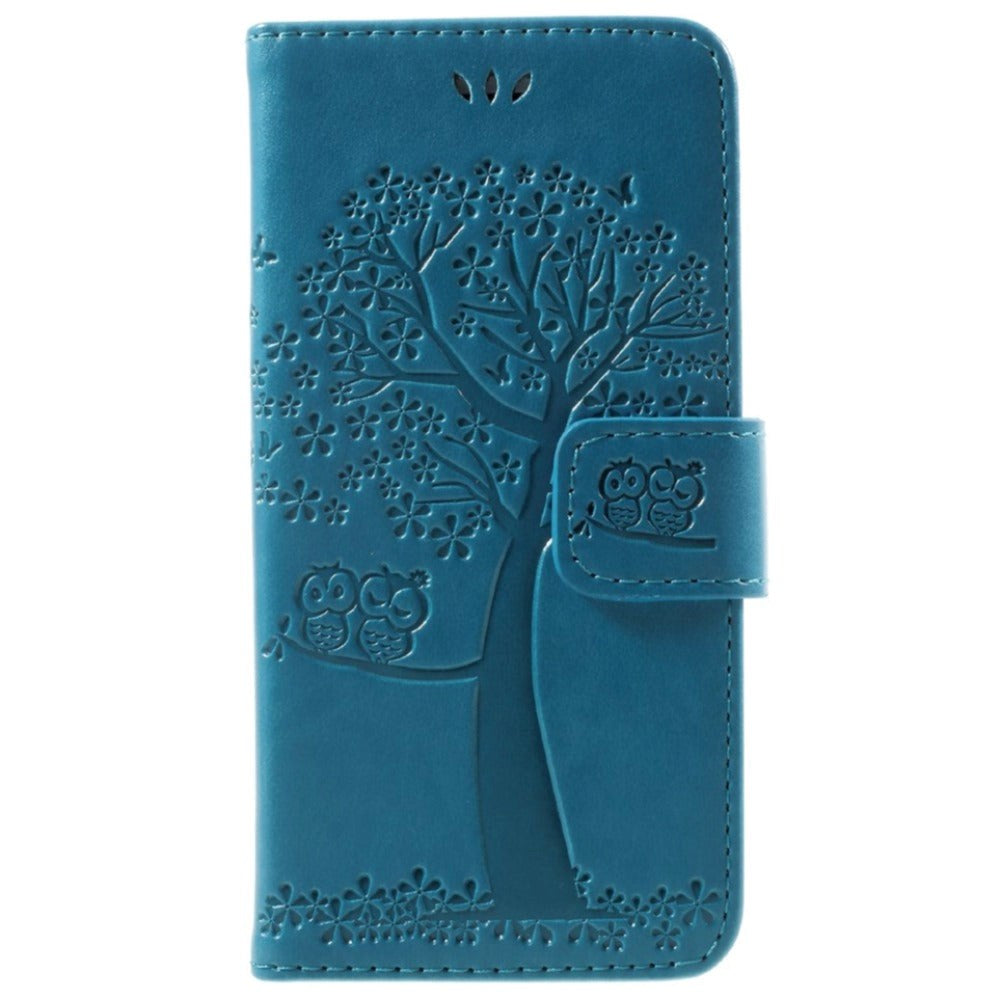 iPhone SE (2022/2020)/8/7 Leather Wallet Case - Owls in Tree - Blue