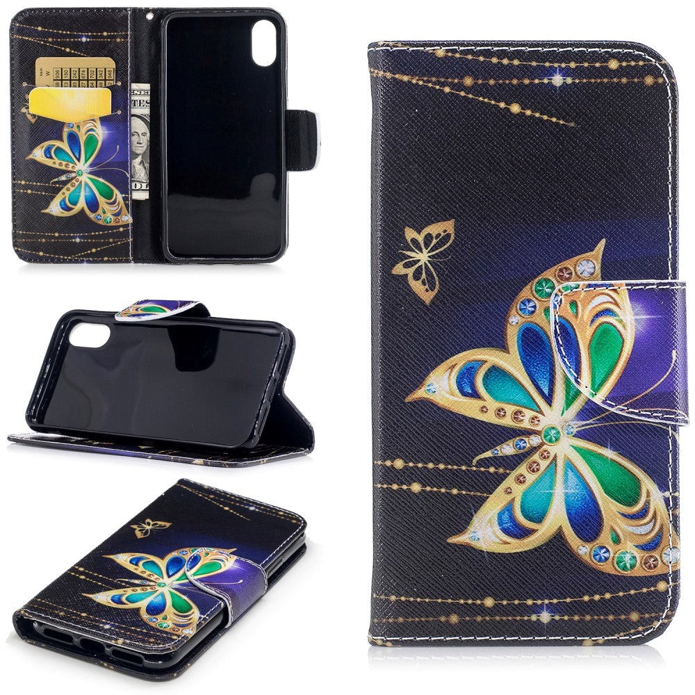 iPhone X / Xs Wallet Case Diamond Butterfly - Black